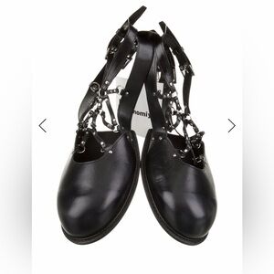 Noir Kei Ninomiya Leather Flat Shoes Woman Black Toe Strap Shoe Add-on